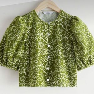 & Other Stories floral velvet puff sleeve blouse W/ shell buttons